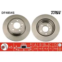 TRW Remschijf DF4854S achter, geventileerd, sterk gecarboniseerd, 1 Stuk