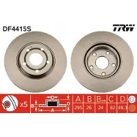 TRW Remschijf DF4415S voorkant, geventileerd, sterk gecarboniseerd, 1 Stuk