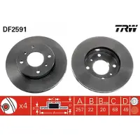 TRW Remschijf DF2591 voorkant, geventileerd, sterk gecarboniseerd, 1 Stuk