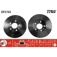 TRW Remschijf DF2763 achter, volledig, 1 Stuk