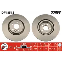 TRW Remschijf DF4851S voorkant, geventileerd, sterk gecarboniseerd, 1 Stuk