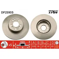 TRW Remschijf DF2595S voorkant, geventileerd, 1 Stuk