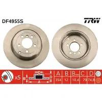 TRW Remschijf DF4955S achter, volledig, sterk gecarboniseerd, 1 Stuk