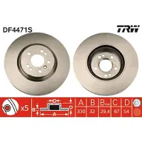 TRW Remschijf DF4471S voorkant, geventileerd, sterk gecarboniseerd, 1 Stuk