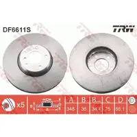 TRW Remschijf DF6611S voorkant, geventileerd, sterk gecarboniseerd, 1 Stuk