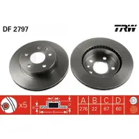 TRW Remschijf DF2797 voorkant, geventileerd, sterk gecarboniseerd, 1 Stuk