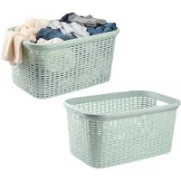 Excellent houseware Wasmand - 2x - 35 liter - rotan - lichtgroen - kunststof - 53 x 36 x 26 cm