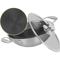 Maison & Kitchen Wokpan Ø24 cm - PFAS vrij - Inductie, Elektrisch, Keramisch & Gas - RVS Honingraat Anti Aanbak pan - Keramische Coating