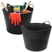 Storage solutions opbergmand - 2x - zwart - 40 l - kunststof - 42 x 40 x 35 cm - met handvatten