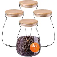 Kadax voorraadpotten 1000ml, set van 4, glazen voorraadpotten, glazen potten met luchtdichte deksels, voorraadpotten voor het bewaren van levensmiddelen