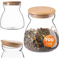 Kadax voorraadpot 700ml met luchtdicht houten deksel, glazen pot voor het bewaren van voedsel, glazen voorraadpot voor meel, suiker, koffie, voorraadpot