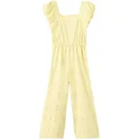 Mango jumpsuit lichtgeel Meisjes Katoen Vierkante hals Effen - maat 116 - pailletten