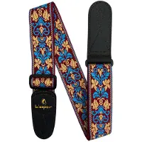 P&P - Professionele Verstelbare Stevige Gitaarband - Guitar strap Band - Luxe Gitaarriem - Bas/Elektrische /Akoestische/ Klassieke Gitaar - Geborduurd Bordeau - Geel - Blauw