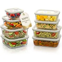 Safecourt Kitchen Safecourt vershoudbakjes - volledig van glas (100% micro-plastic vrij) - oven, vriezer, magnetron en vaatwasser - 8 delige set
