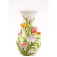 Mansion Atmosphere Kleurrijke Vaas Met Tulpen 19x33,5cm Wit wit Keramiek Vaas