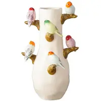 Mansion Atmosphere Vaas Met Vogels Chico 21,5x21,5x42cm Wit wit Keramiek Vaas