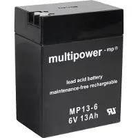 Multipower MP13-6 Loodaccu 6 V 13 Ah Loodvlies (AGM) (b x h x d) 108 x 140 x 70 mm Kabelschoen 4.8 mm, Kabelschoen 6.35 mm Onderhoudsvrij, Geringe zelfontlading