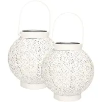 Anna's Collection Solar lantaarn - 2x - wit - metaal - D18 x H19 cm - voor buiten - tafellamp