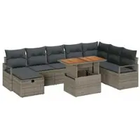 vidaXL Tuinset, 9-delig, grijs, polyrotan