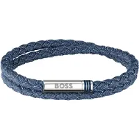 BOSS Dubbelgevlochten armband in denimlook met sluiting met logo