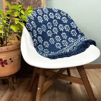 Ancient Wisdom - Plaid - Handgemaakte indigo plaid 170x120cm van katoen en hennep - deken - sjaal - interieur - accessoire - textiel - decoratie
