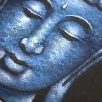 Ancient Wisdom Boeddha schilderij - Blauw brokaat detail
