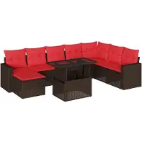 vidaXL 9-delige tuinbankset met kussens, bruin polyrotan