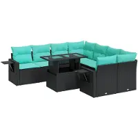 vidaXL 9-delige Loungeset met kussens poly rattan acacia zwart