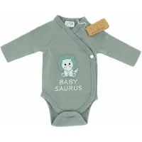 Vib - Overslag romper 'BABY SAURUS' mosgroen (0-3 m) - Babykleertjes - romper - rompertjes - rompertjes met tekst - baby cadeau - baby aankondiging - overslagromper