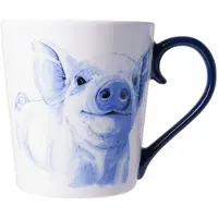 Heinen Delfts Blauw Mok Varken Blauw / Wit D 8,5 H 9,5 Cm