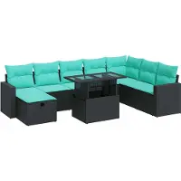 vidaXL 9-delige Loungeset met kussens poly rattan acacia grijs