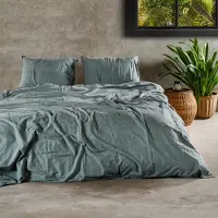 Saphira HERITAGE Stonewashed Dekbedovertrek – Groen – 100% Katoen – 140x200/220 cm – Eenpersoons – Inclusief 1 Kussenslopen 60x70 cm – Luxe Afwerking