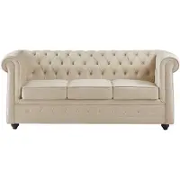 Vente-unique Driezits slaapbank in beige fluweel CHESTERFIELD