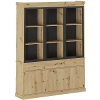 Vente-unique Vitrinekast met opbergruimte en LEDs - Naturel en zwart - MARSORIA