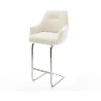 DELIFE Barstoel Alja-Flex Teddystof Beige Vrijkantelframe plat roestvrij staal Zilver Pocketvering