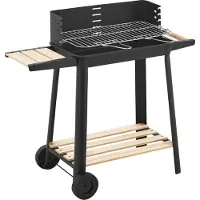 Casa.pro Houtskool BBQ Ari met zijpanelen 78x86x30 cm zwart en houtkleurig