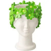 J-Line Bloempot Dame Bloemen Keramiek Wit/Groen – 24,5 cm
