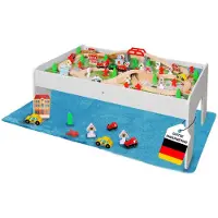 Coemo speeltafel met houten spoorweg, 90 onderdelen, rails, trein, huisjes, multifunctionele tafel voor kinderen, wit