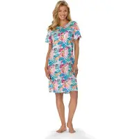 Comtessa Ascafa Nachthemd 'Colorful Palms' - Dames Nachthemd - Korte Mouw - Turquoise - Maat 46