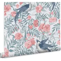 Laura Ashley Osterley Rosewood Behang - Bloemen en Dieren - 10mx52cm - Blauw