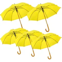 Discountershop Paraplu 102 cm Geel 5 Stuks – Grote Stokparaplu met Houten Handvat – Regenparaplu voor Volwassenen
