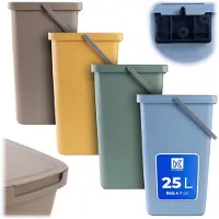 Kadax afvalbak 25L, set van 4, met deksel en handvat, kunststof afvalbak, prullenbak, afvalverzamelaar (bruin, groen, geel, blauw)