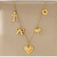 Yehwang fabulous necklace with 5 charms - bedel ketting - stainless steel - waterproof - kleur goud - cadeau idee moeder dochter