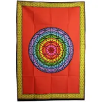 Ancient Wisdom - Wandkleed - Katoenen wanddecoratie 70x110cm - regenboog - levensbloem - muurdecoratie - bohemian - kunst