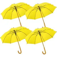 Discountershop Paraplu 102 cm Geel 4 Stuks – Grote Stokparaplu met Houten Handvat – Regenparaplu voor Volwassenen