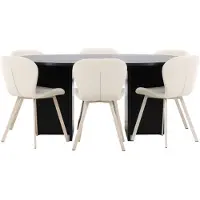 Ebuy24 Strada eethoek uittrekbare tafel Ø120cm, 170cm en 6 stoelen zwart, beige.