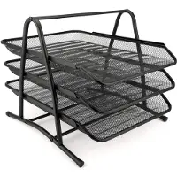 D.Rect Metalen opbergvakken, bureau-organizer voor documenten, 3 laden, brievenbakje, A4-organizer, mesh, schuifladen, opbergsysteem voor kantoor, zwart