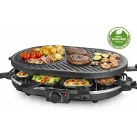 Blokker Raclettegrill - Gourmetset - 8 Pannen - Indicatielampje - Regelbare thermostaat - ILAG Coating - Stalen grillplaat - 8 spatels - Antislip - RG-131524.1 Zwart