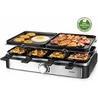 Blokker Raclettegrill - Gourmetset - 8 pannetjes - Indicatielampje - Regelbare thermostaat - ILAG coating - Aluminium grill - 8 spatels - Antislip voetjes - 1400W - RG-131425.1 Zwart
