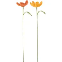 J-Line kunstbloem Gehaakt - polyester - oranje - set van 2